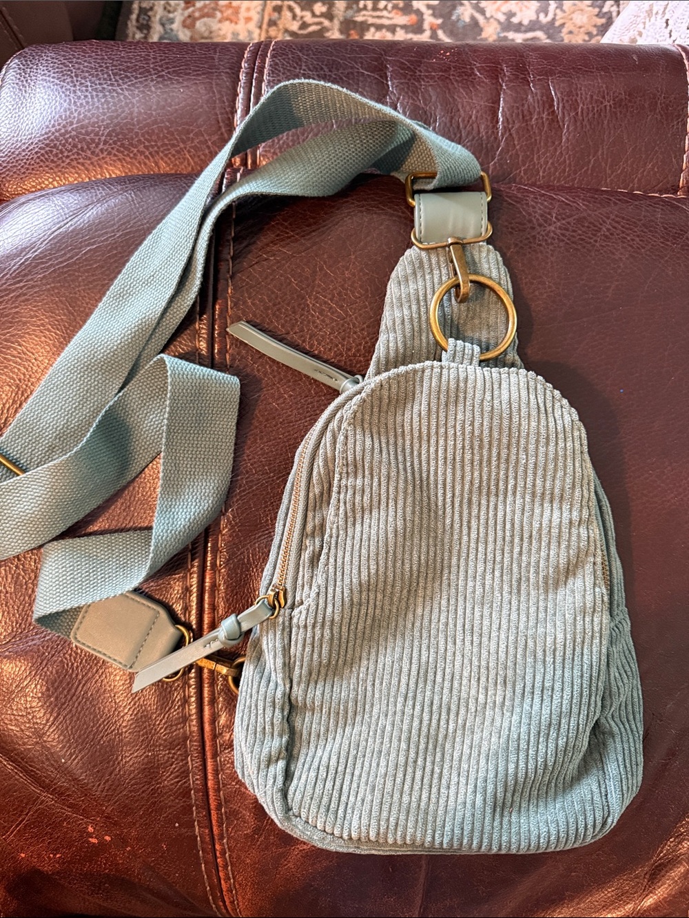 Corduroy Sling Crossbody Bag in Sage Green